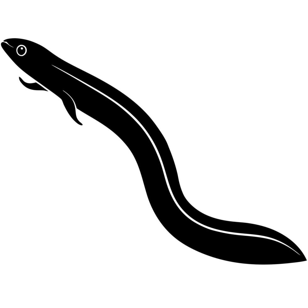 Artistic eel silhouette with long body and smooth shiny fins. vector