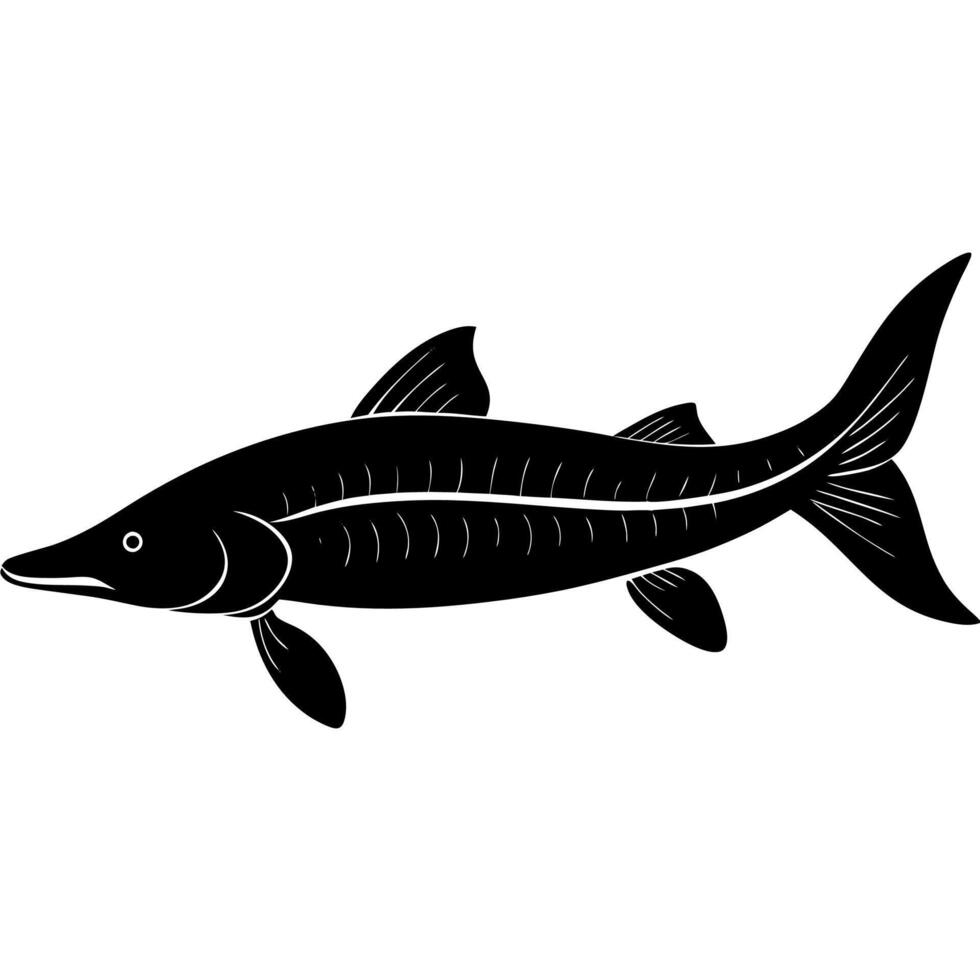 Elegant sturgeon fish silhouette illustration in black vector