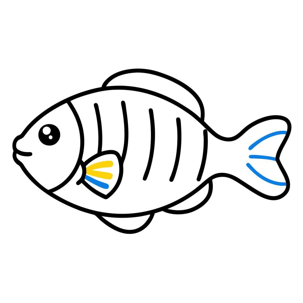 Elegant fish line art with a blue color inside design. vector
