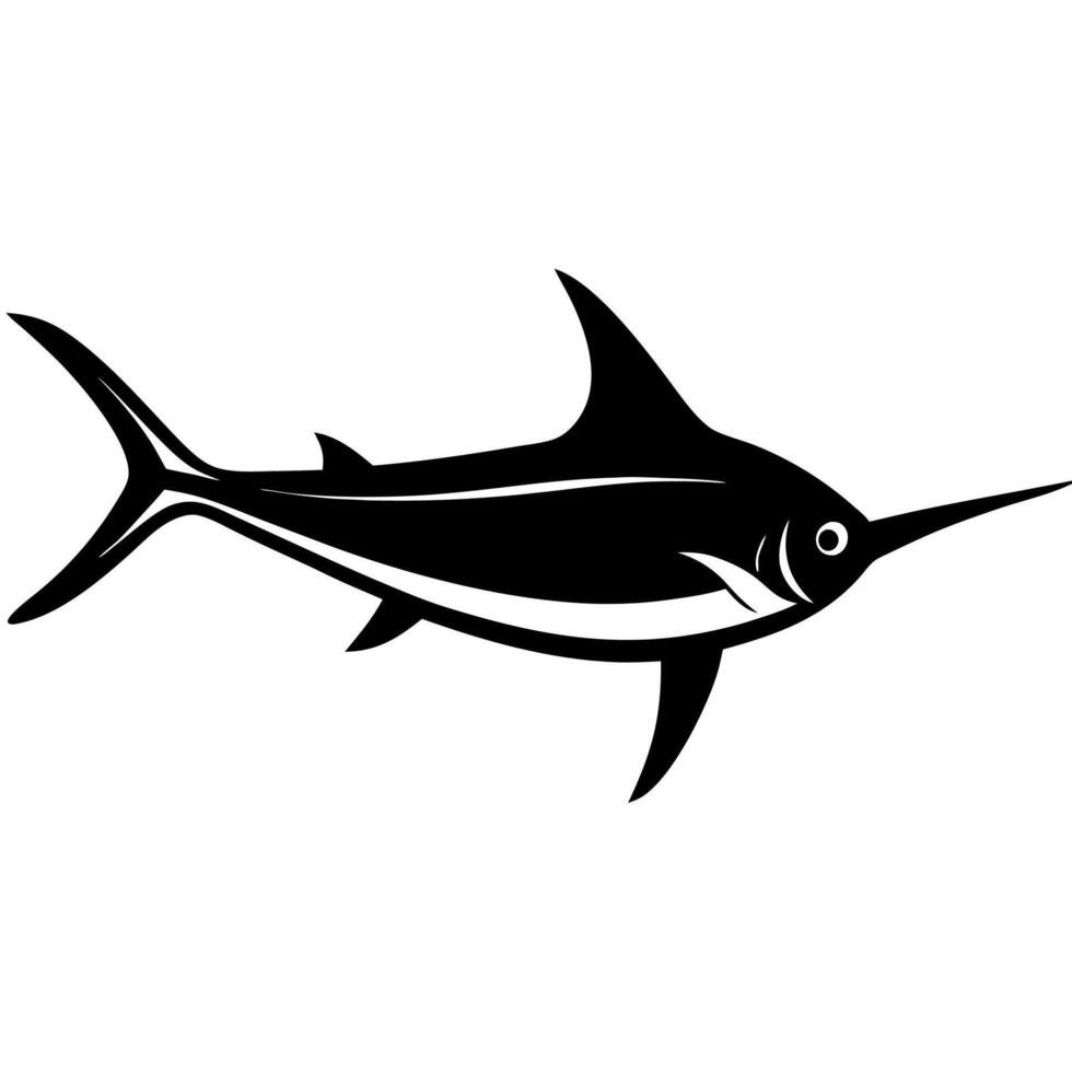 Swordfish line art silhouette design for creative marine art. vector