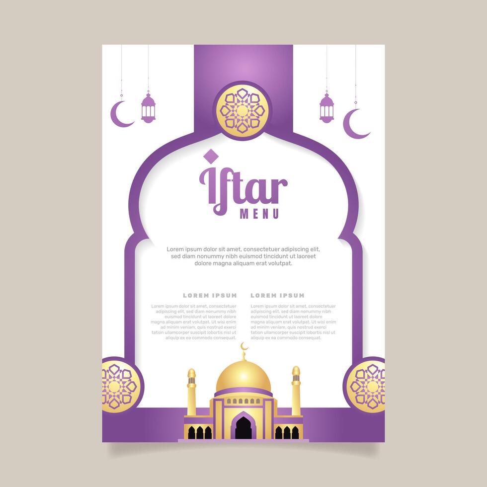 ramadan kareem greeting card template with mosque and lanterns vector