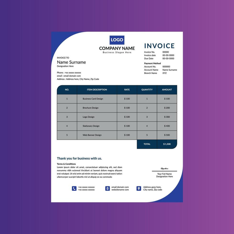 Modern Invoice Design. Creative Template Display for Promotional Campaigns. vector