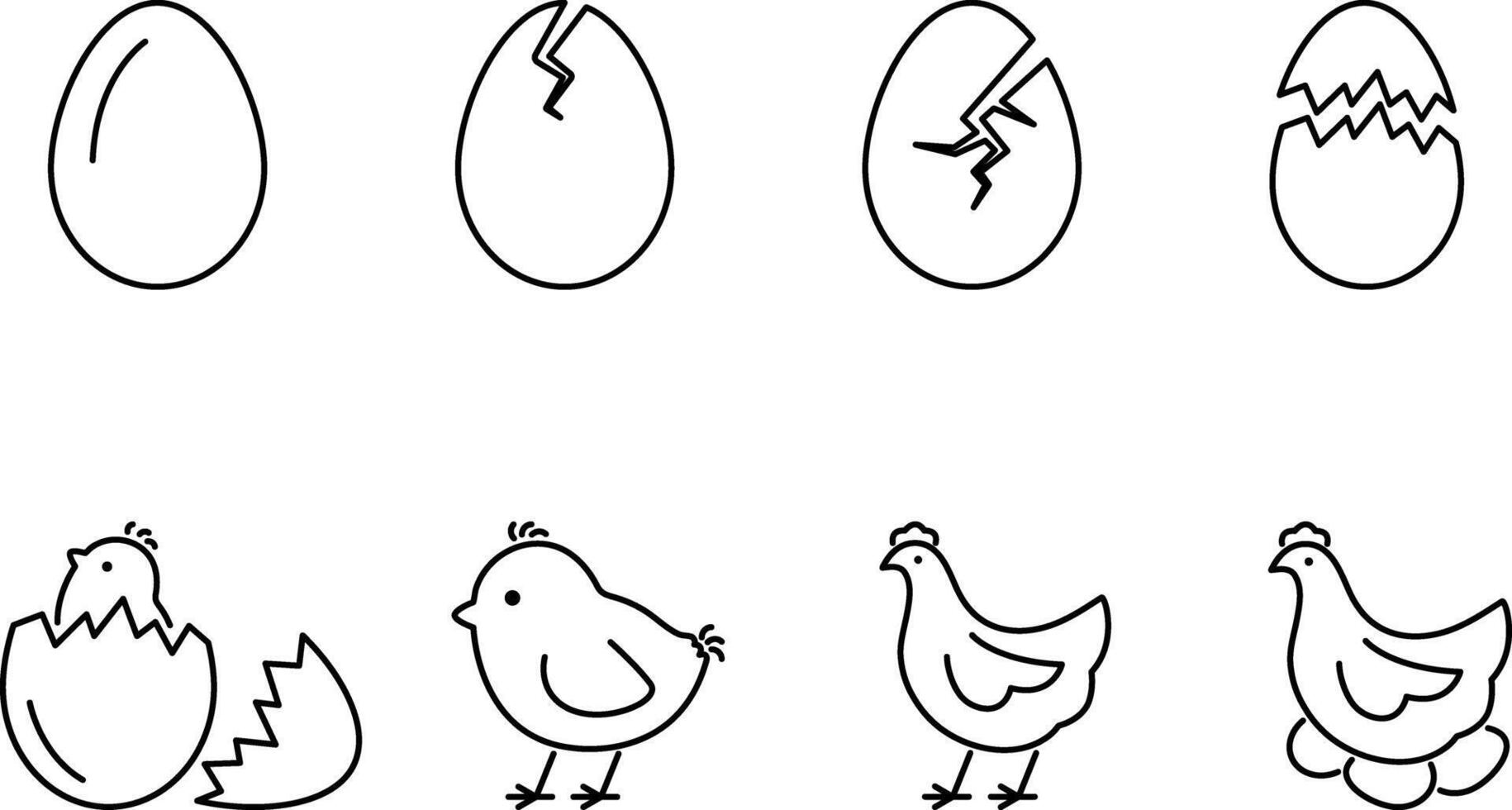 Set of line icons of a chick emerging from an egg vector