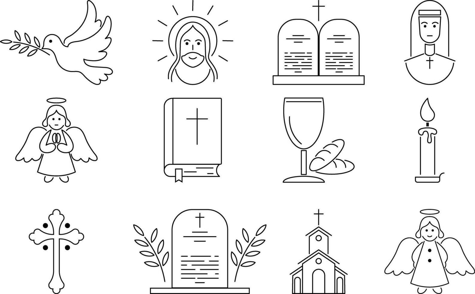 Collection of religious christian line icons vector
