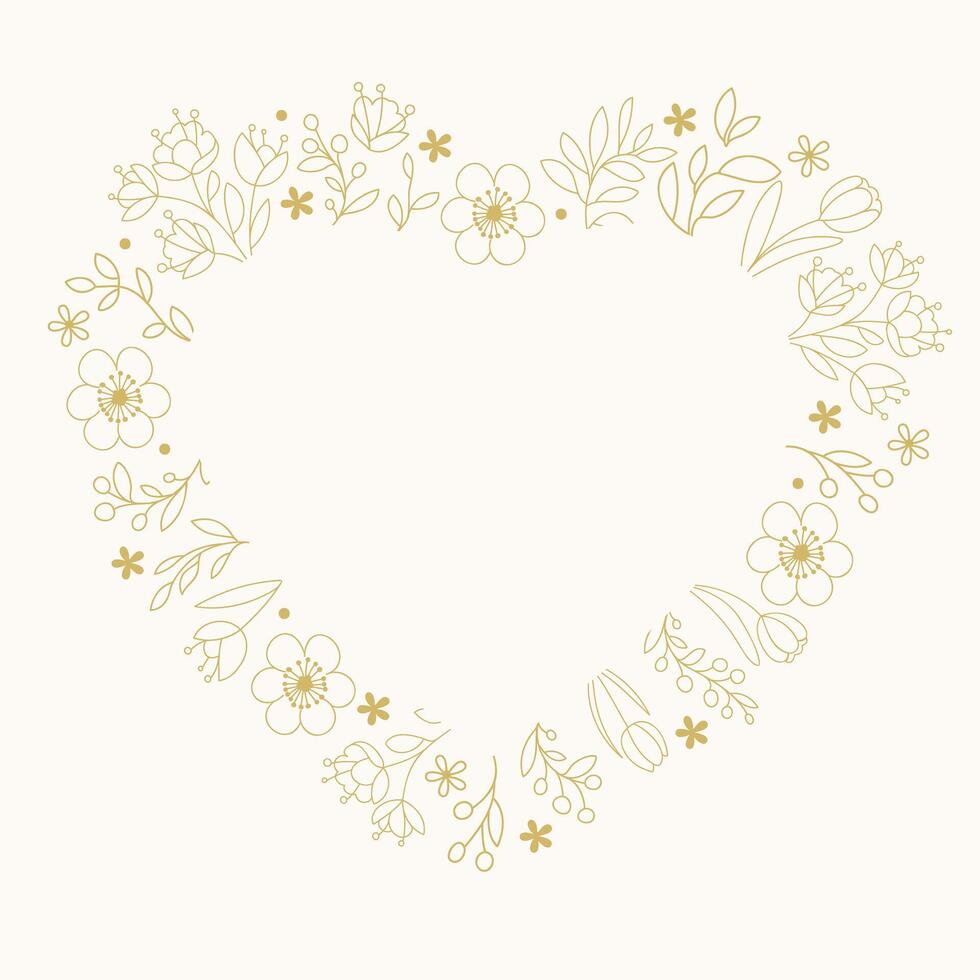 Hand drawn gold floral heart with copy space vector