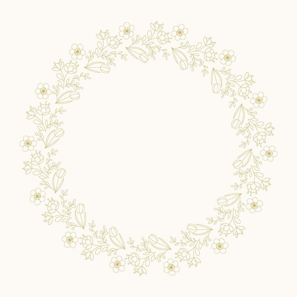 Golden floral frame, wreath on light background vector