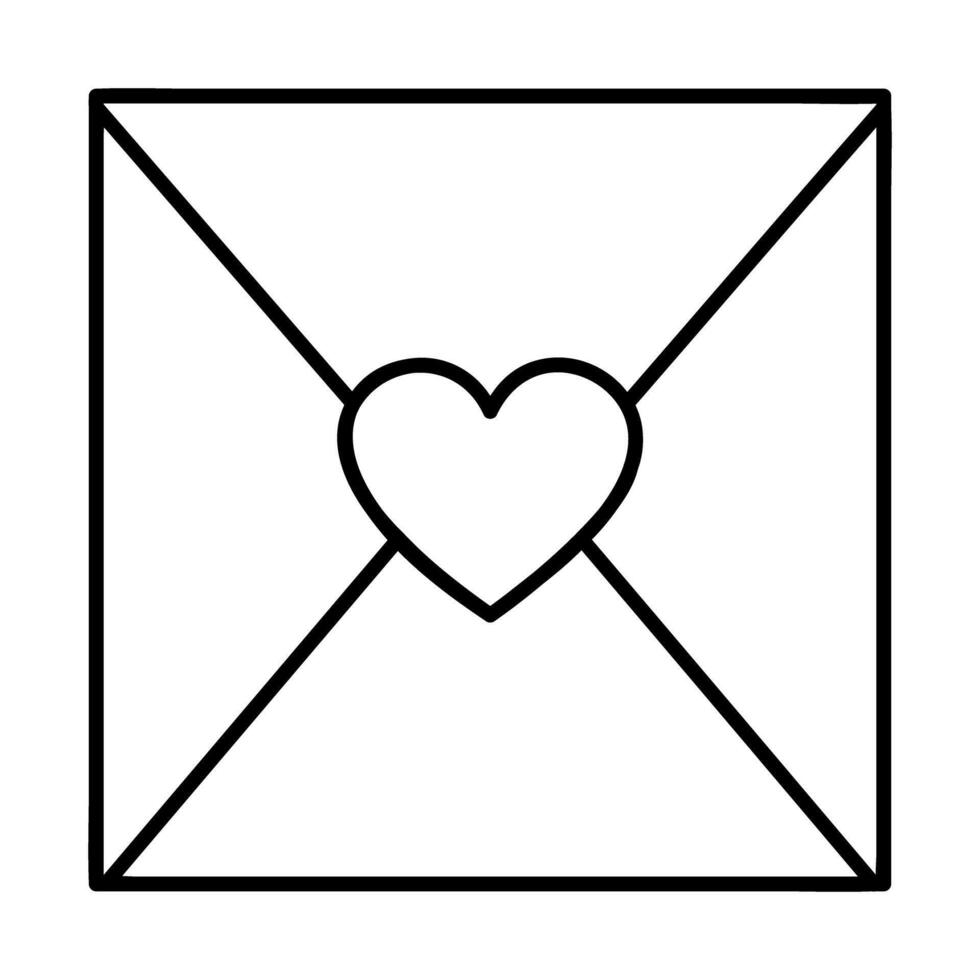 Square envelope with heart black line icon isolated on transparent background vector