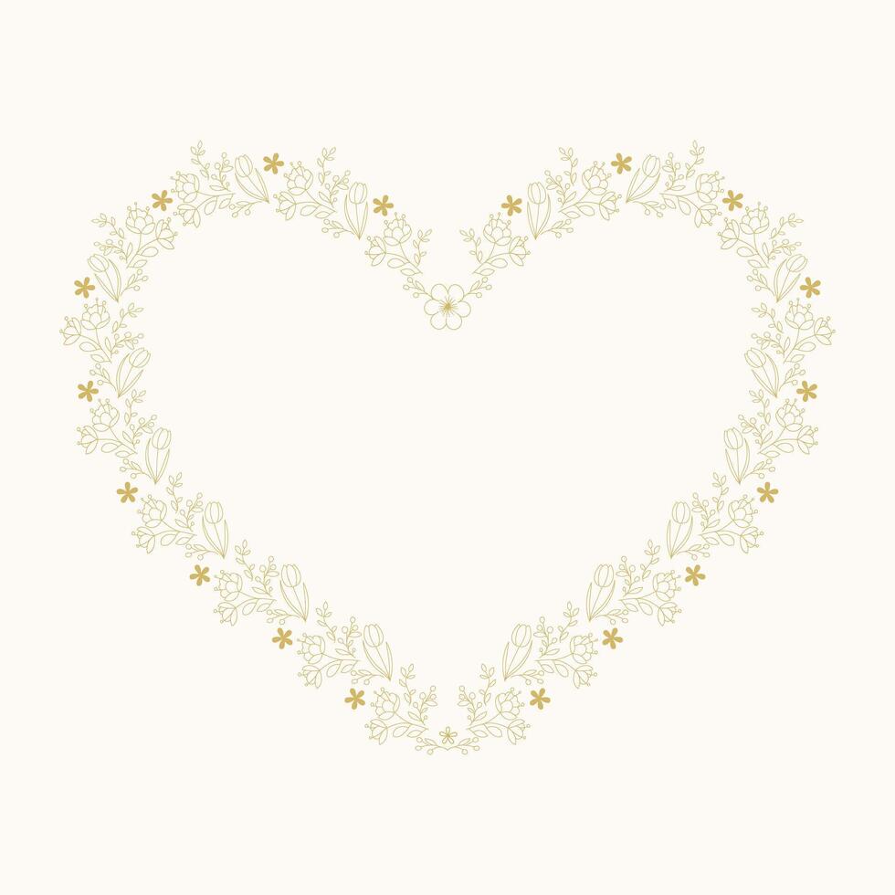 Hand drawn gold floral heart vector