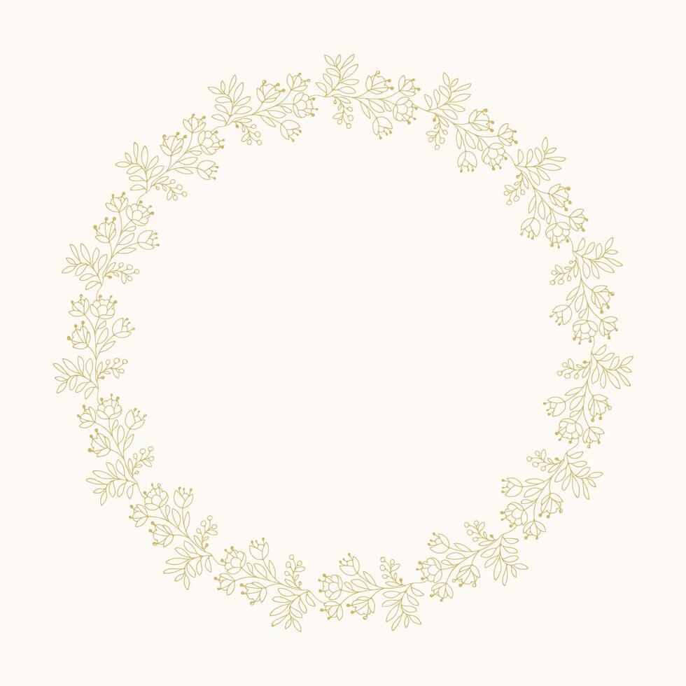 Golden floral wreath on light background with copy space vector