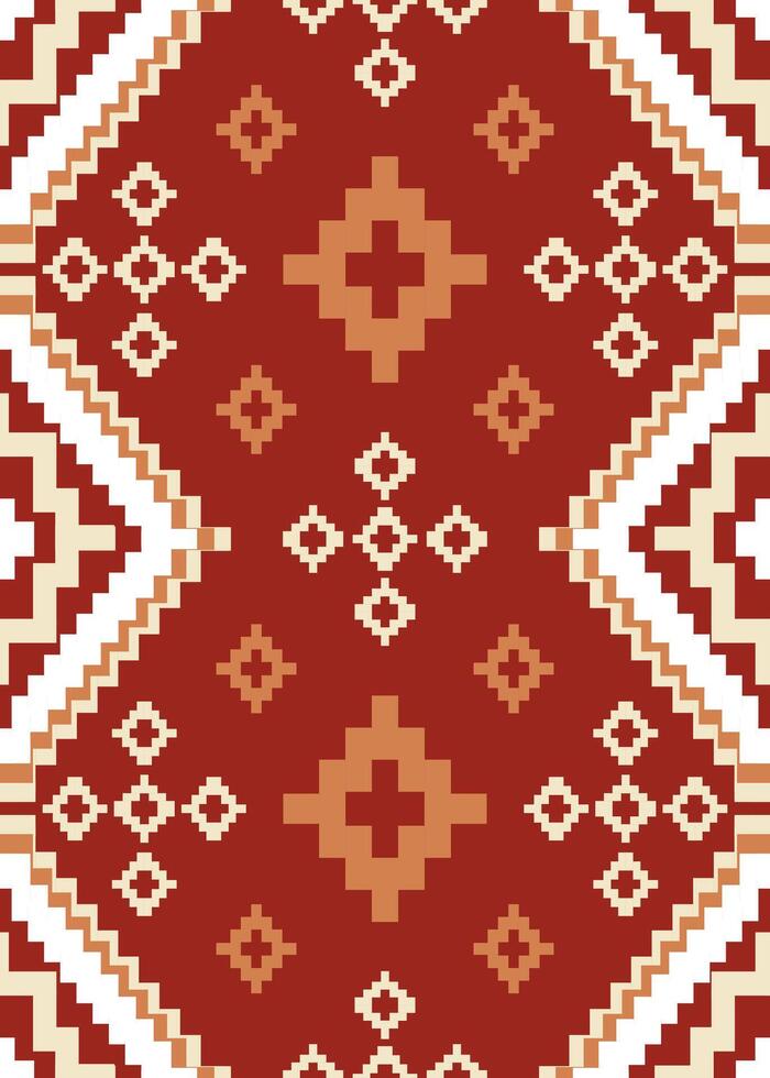 Geometric ethnic pattern. White, Orange and red background. Aztec ornament. Navajo. Native American. Ethnic pattern design for background, carpet, wallpaper, clothing, Batik, fabric, embroidery vector