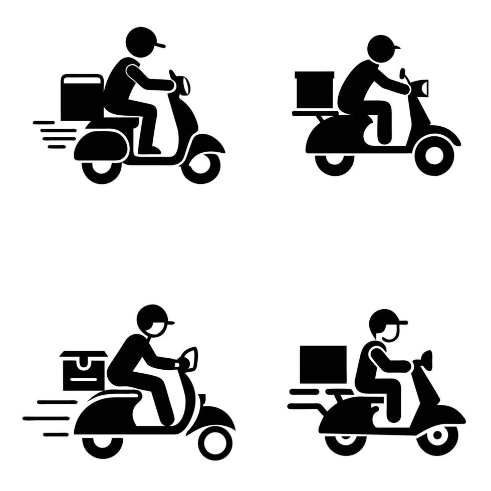 A set of man is riding a scooter delivery icon silhouette illustration vector