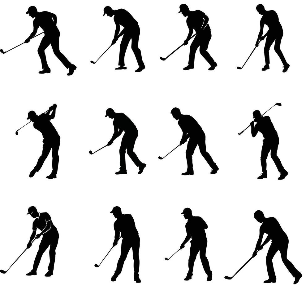 A set of man golf player icon golfer silhouette vector