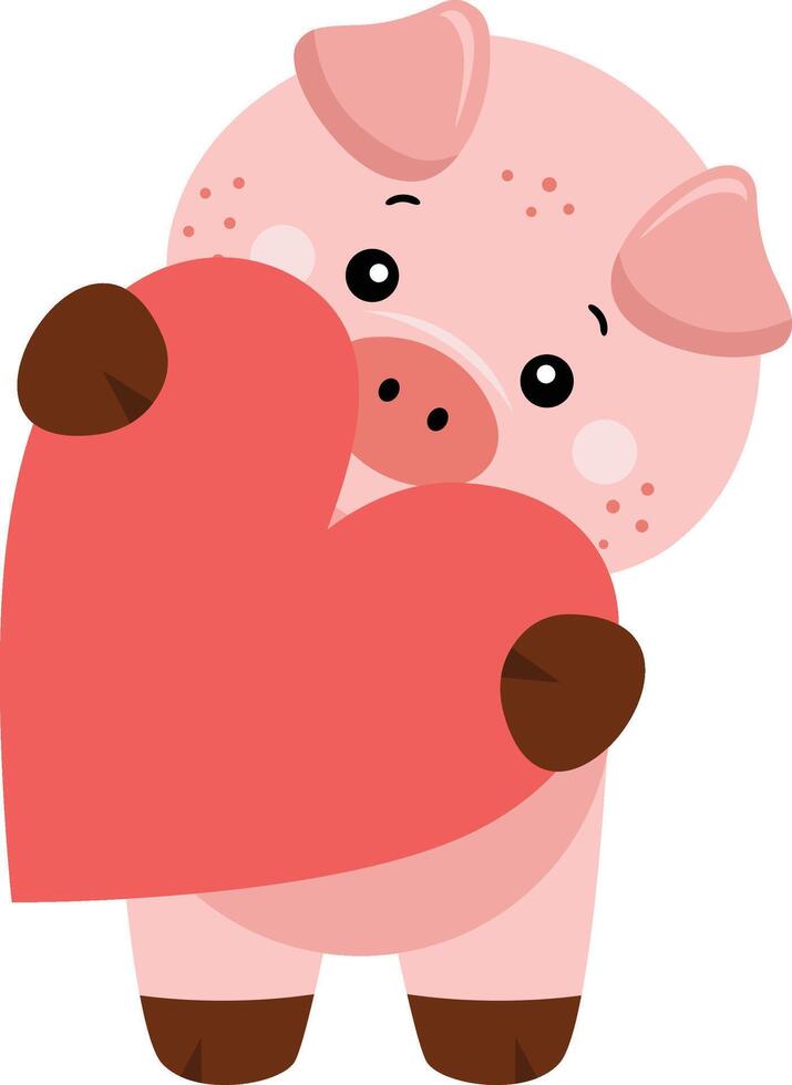 Adorable Pig Holding a Red Heart vector