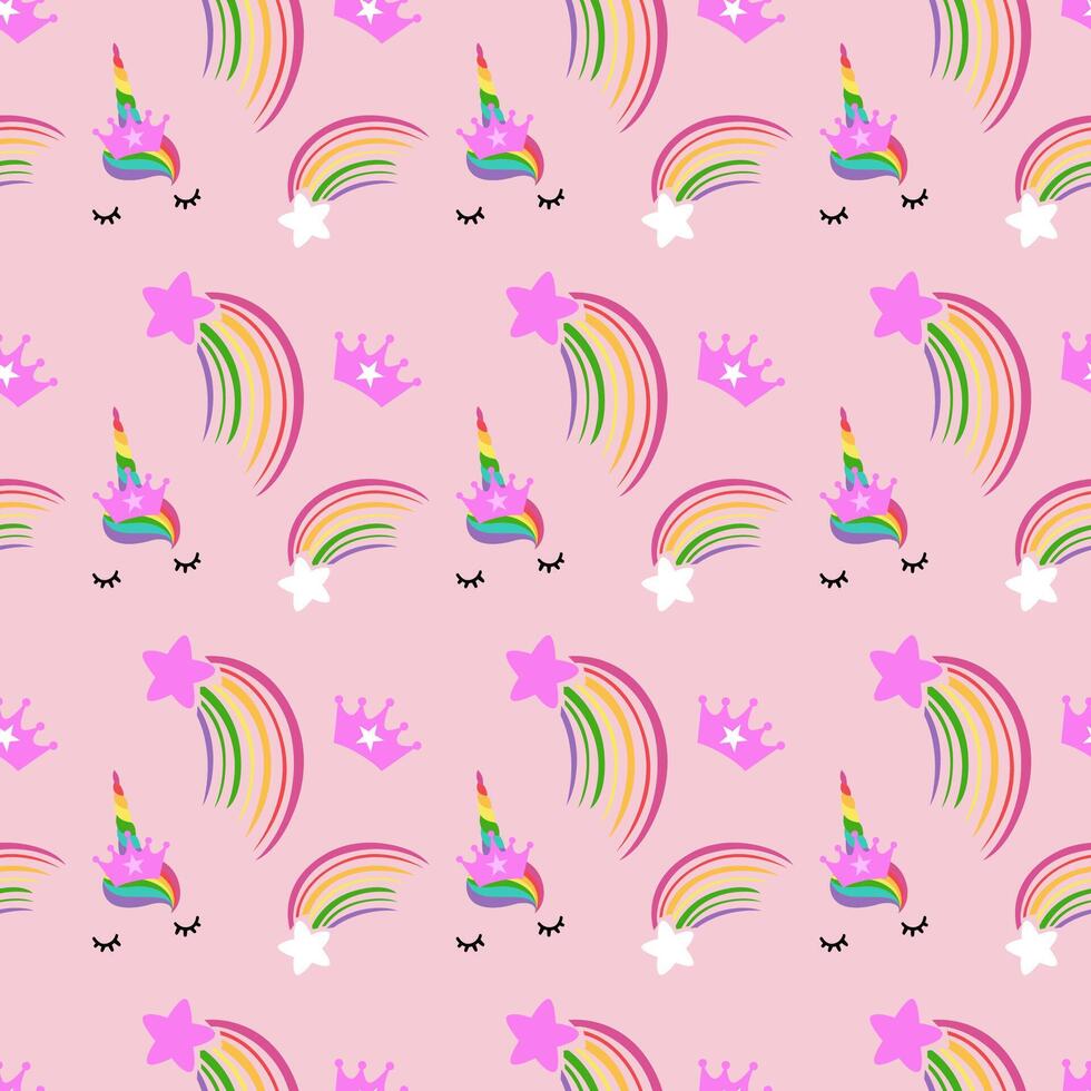 Seamless pattern background of dream unicorn with rainbow and crown vector