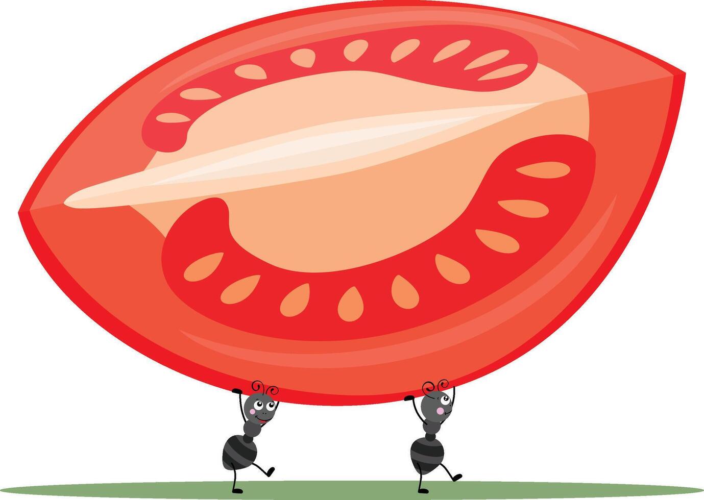 Cute two ants carrying a tomato piece vector