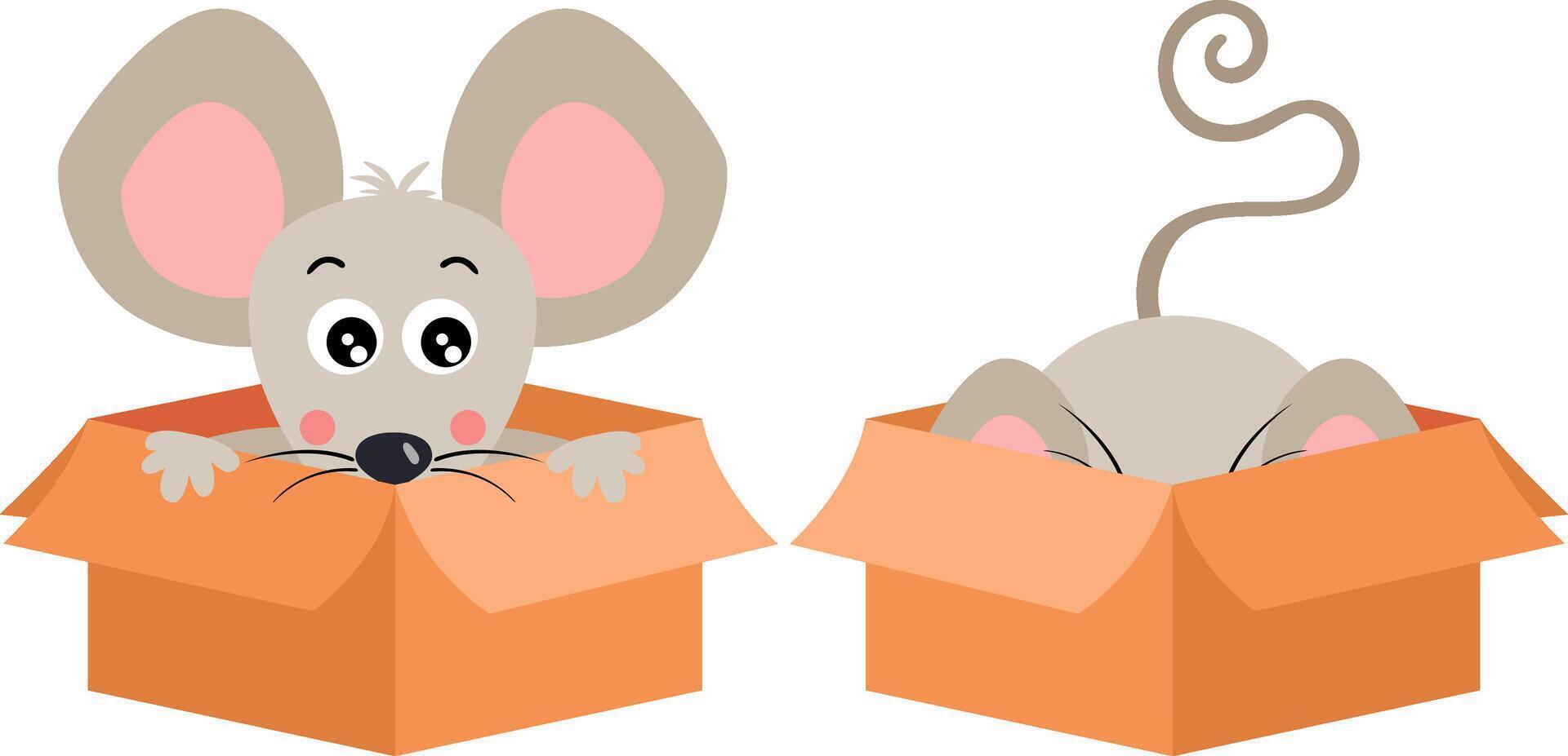 Cute mouse in cardboard box vector