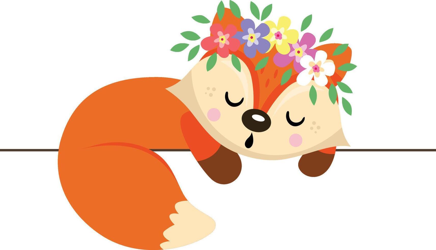 Sleepy Fox with Floral Crown vector