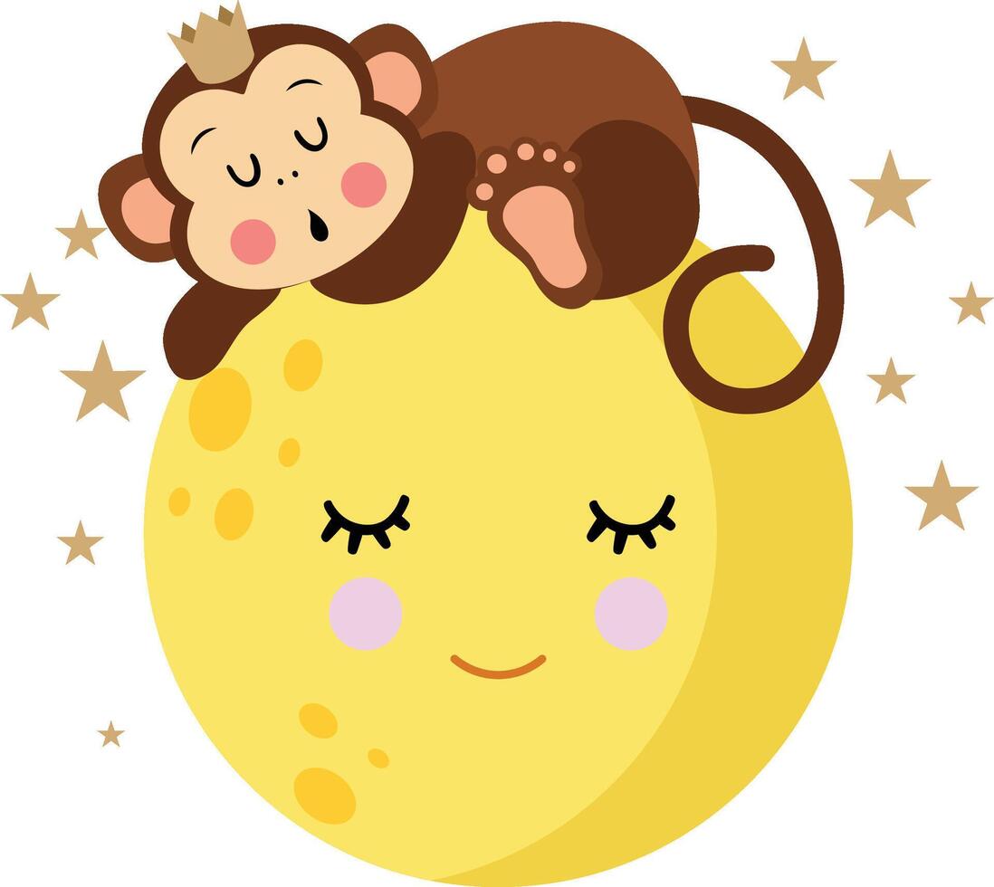 King Monkey Dreaming on a Friendly Moon vector