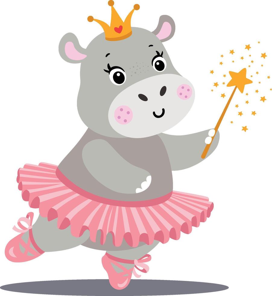 Pink Tutu Hippo Ballerina with Magic Wand vector