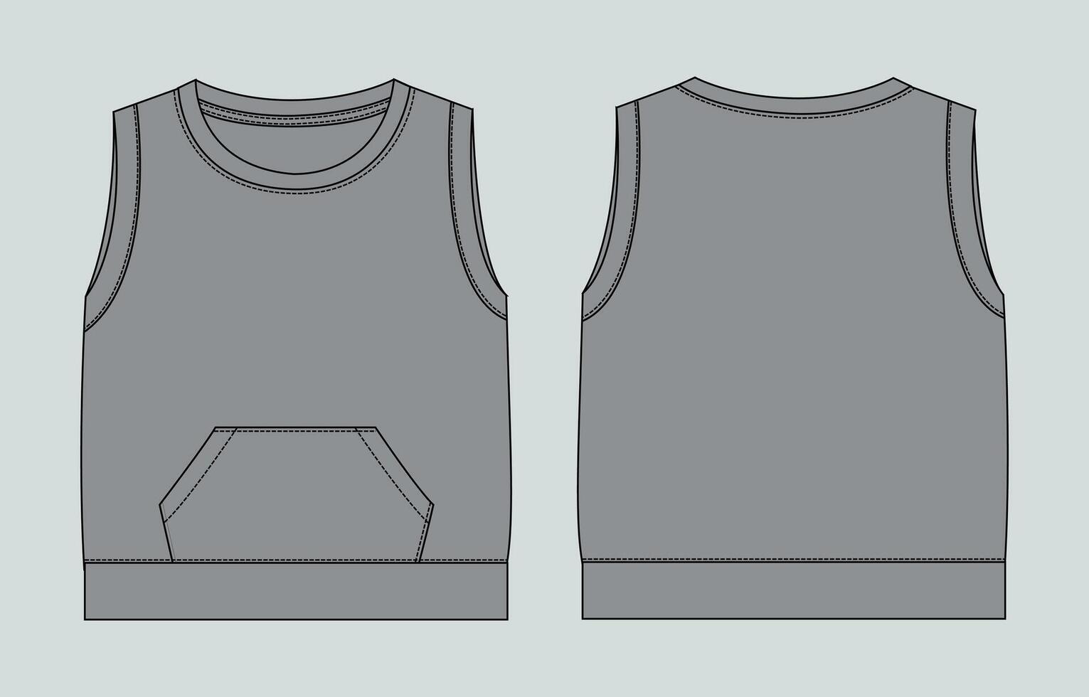 Grey Color Tank tops With pocket front and back vector