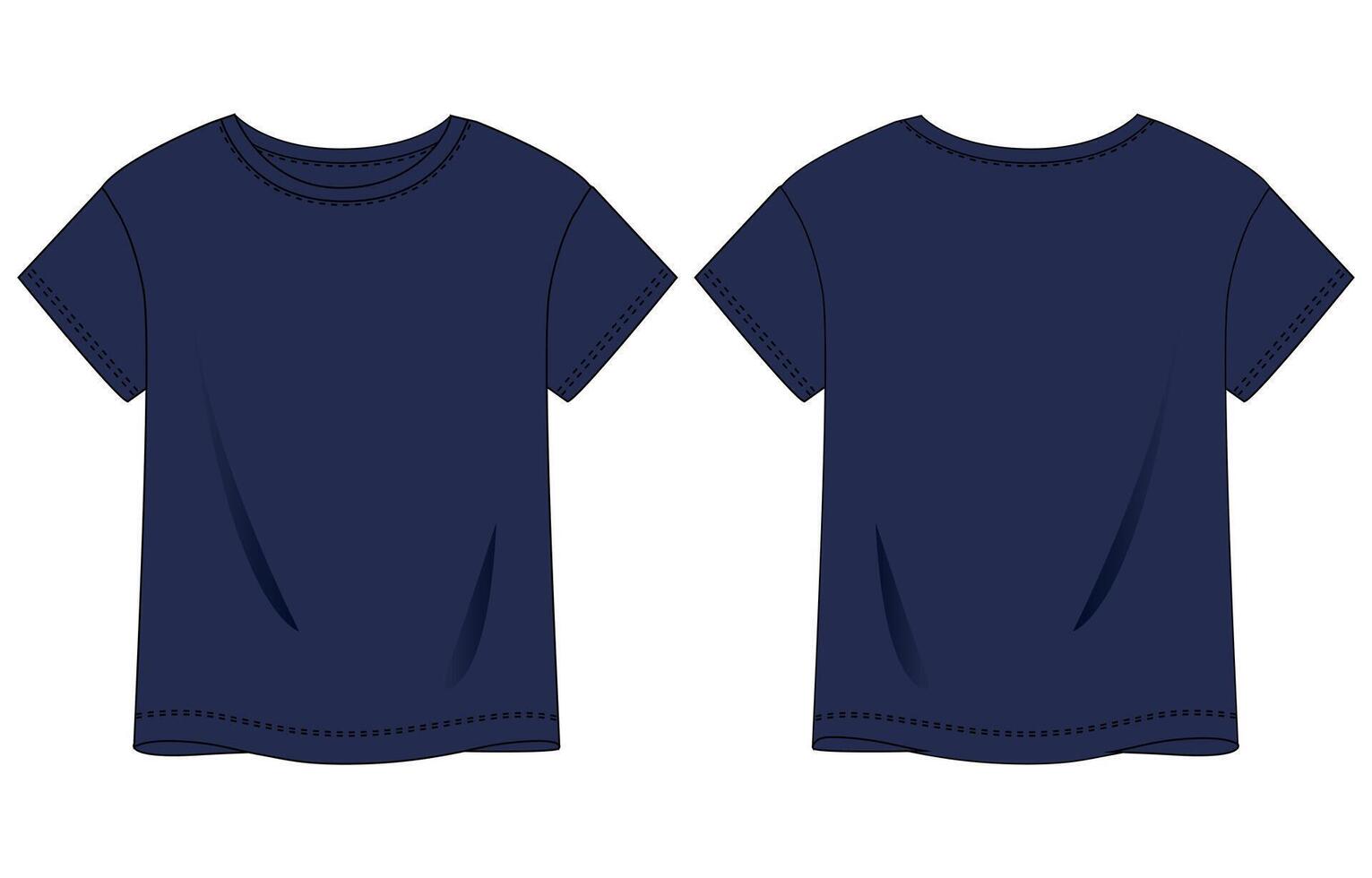Navy color t shirt for ladies front and back isolated on white back vector