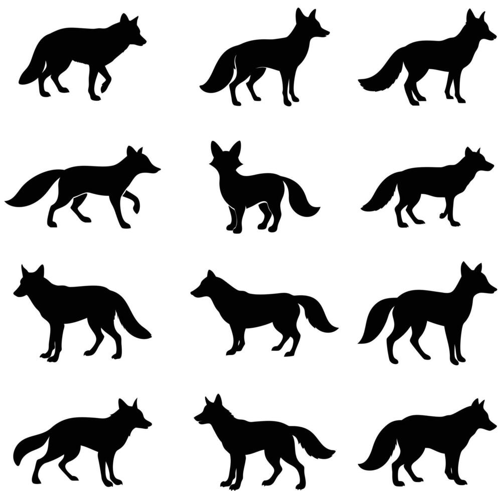 A set of fox black silhouette illustration vector