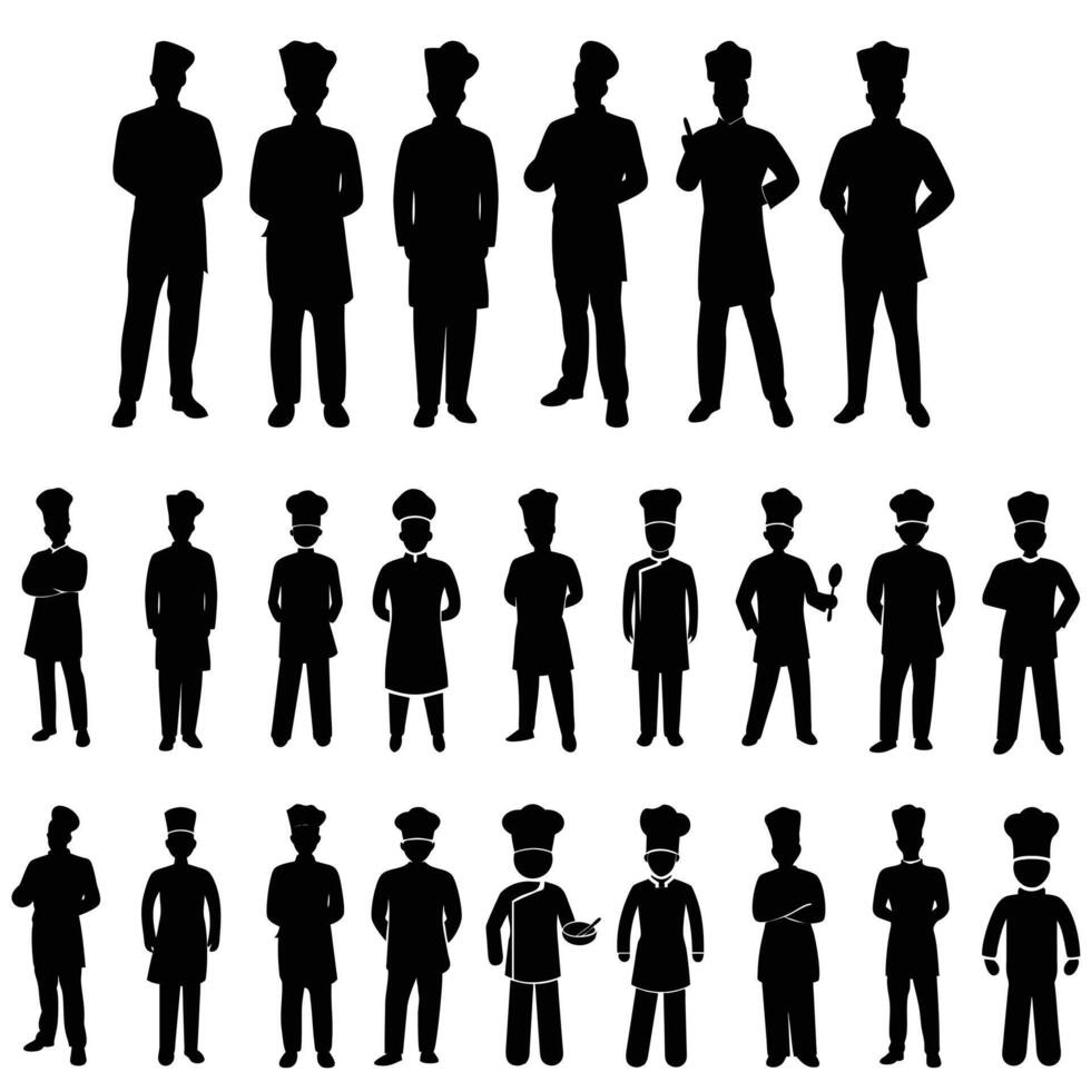 A set of chef black silhouette vector