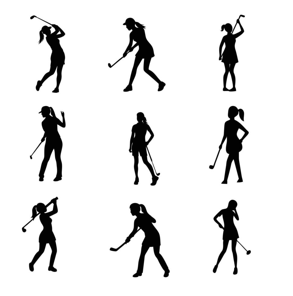 A set of golf player black silhouette illustration vector