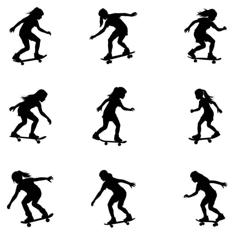 A set of children playing skateboard silhouette illustration vector