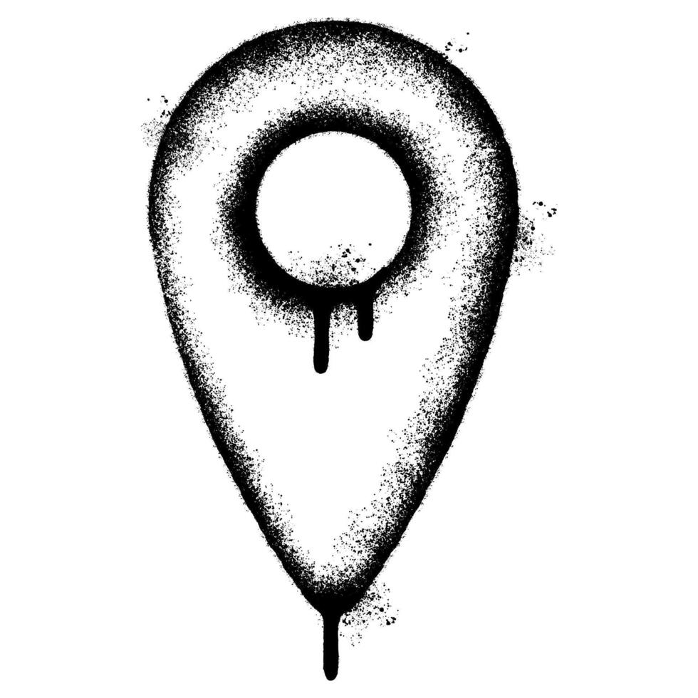 Spray Paintedgraffiti GPS location symbol with over spray in black over white. vector
