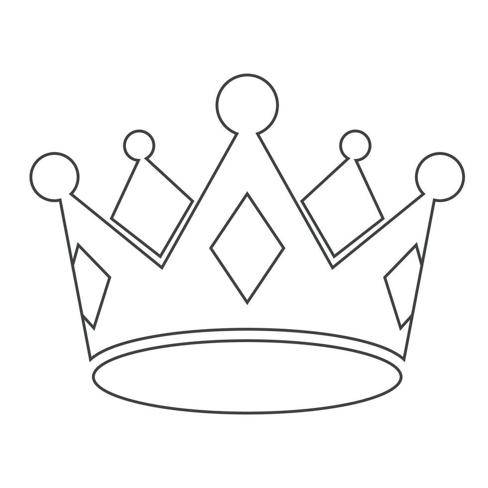 Outline of a simple royal crown with geometric shapes in black and white vector