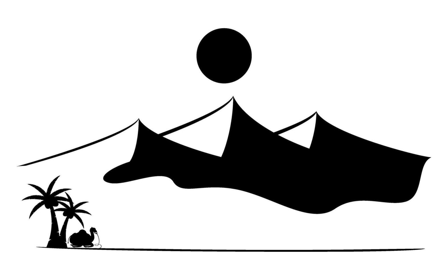 Camel takes shelter under a Qurma tree in the middle of the desert vector
