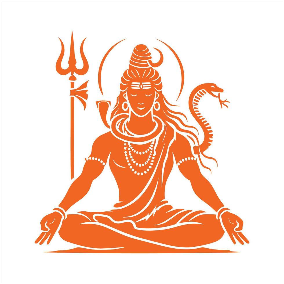 Happy Maha Shivratri With Lord Shiva Design Silhouette On White Background vector