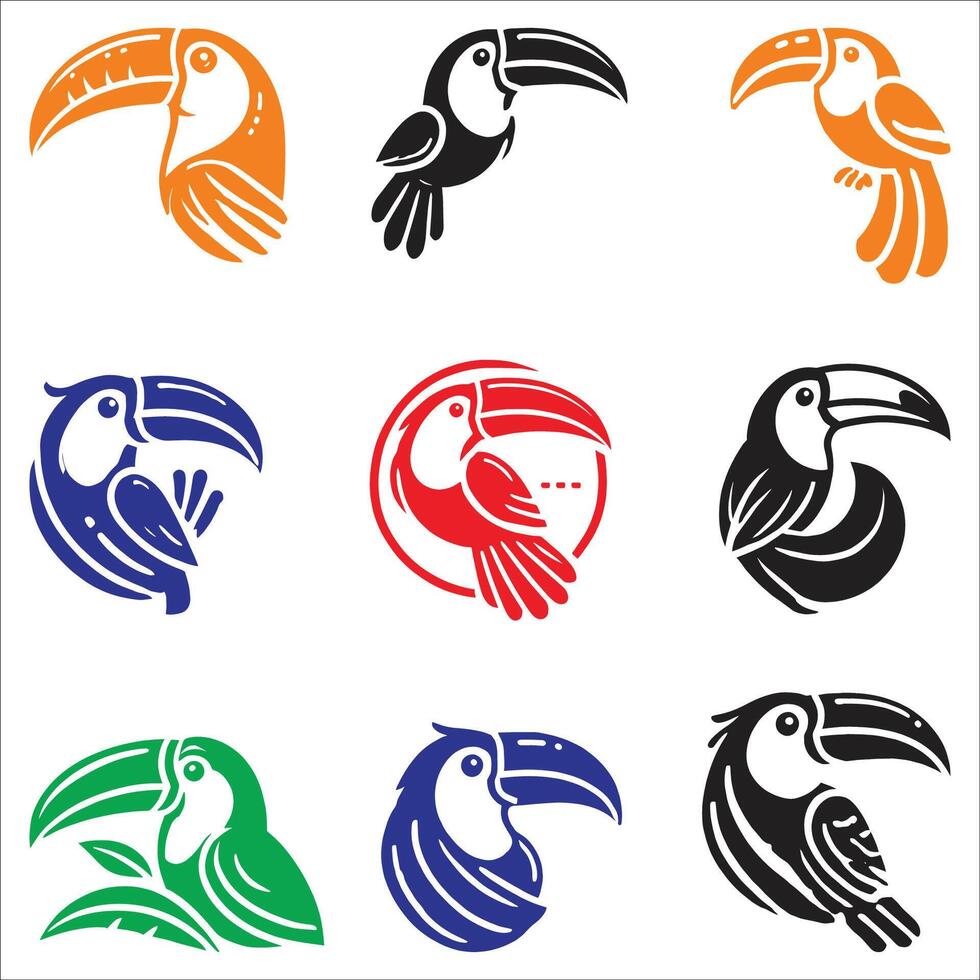 Different Types collection Set Of Toucan Bird Logo Silhouette Design On White Background vector