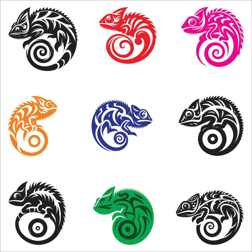 Chameleon Or Lizard Tube Ornament Animal Tribal Doodles Flat Design. Black And White Cloud Collection Set Design On White Background vector
