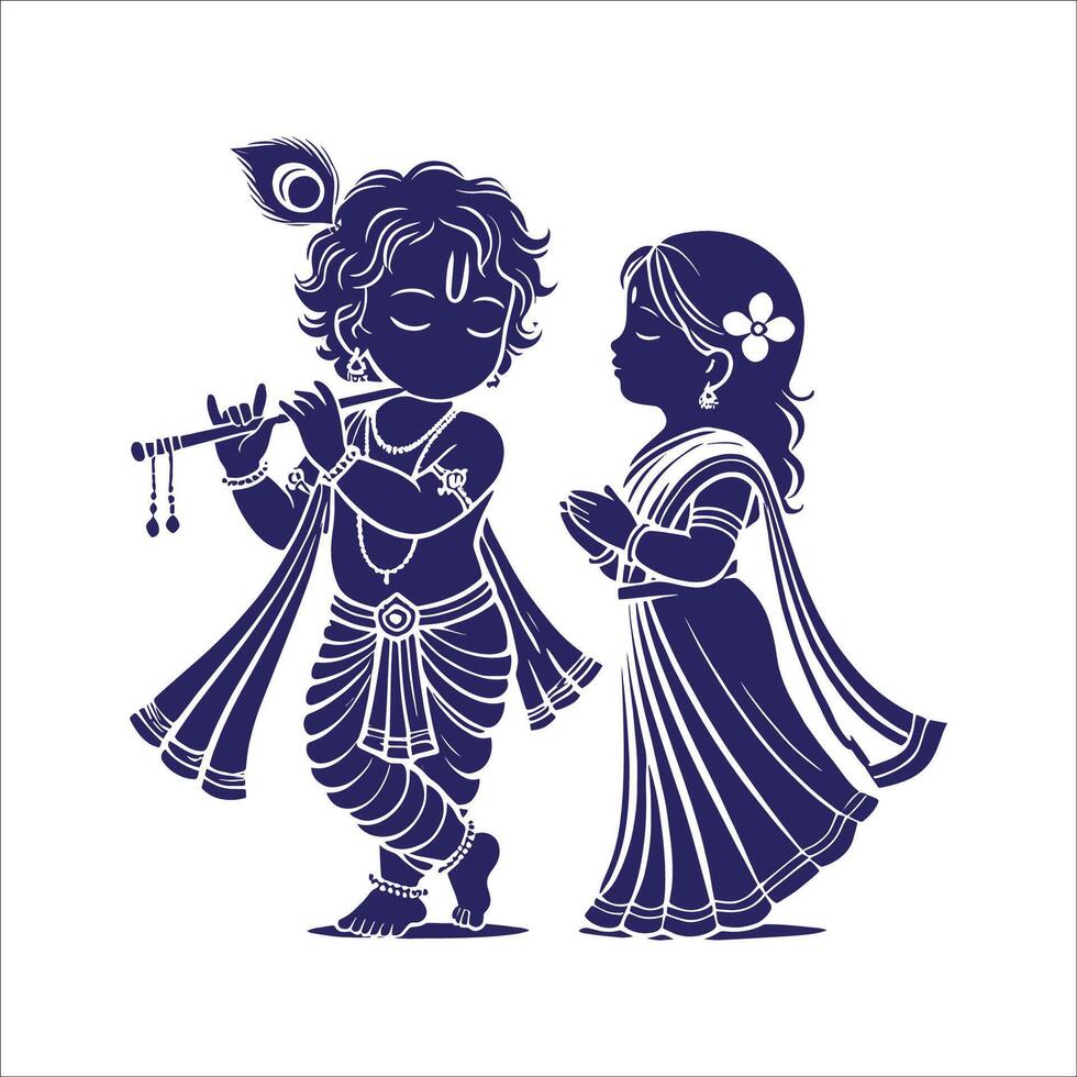 Radha Krishna Design Silhouette On White Background vector