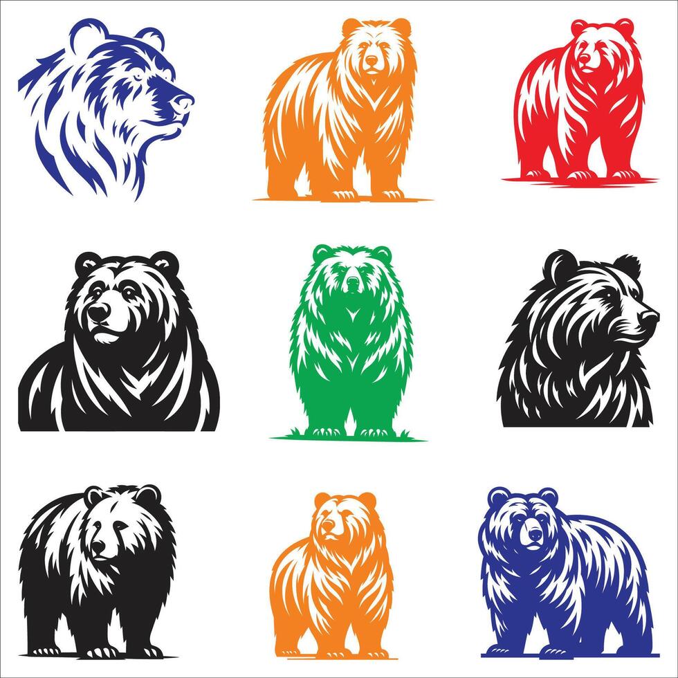 Set of Bear Head Face Icon Symbol Design On White Background vector
