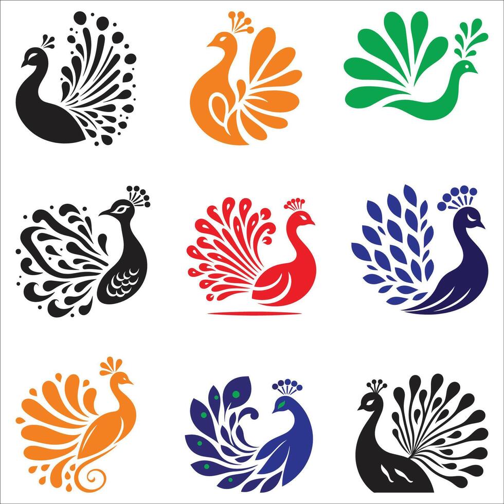Set of Peacock Icon Symbol Design On White Background vector