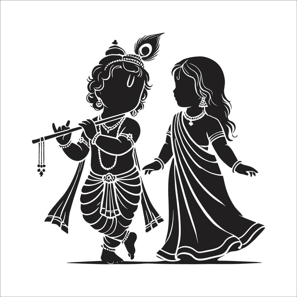 God Krishna and his beloved Radha stand gently embracing, vector