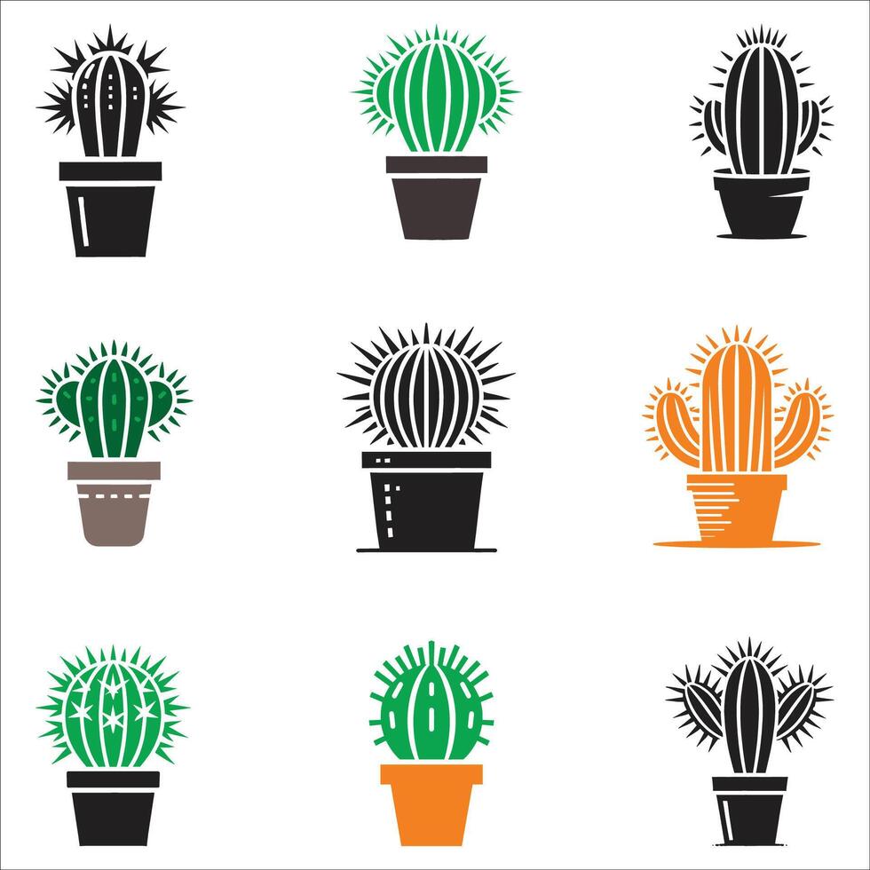 A Different Type Cactus Icon symbol Design Silhouette Set On White Background vector