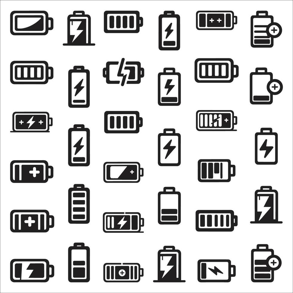 Set of Battery Charge Level Indicator In Percent Icon Symbol Design On White Background vector