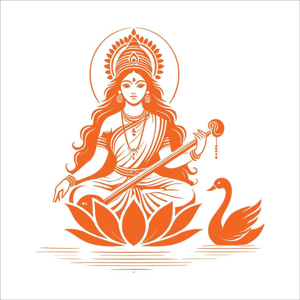 Vasant panchami on indian god saraswati maa religious vector