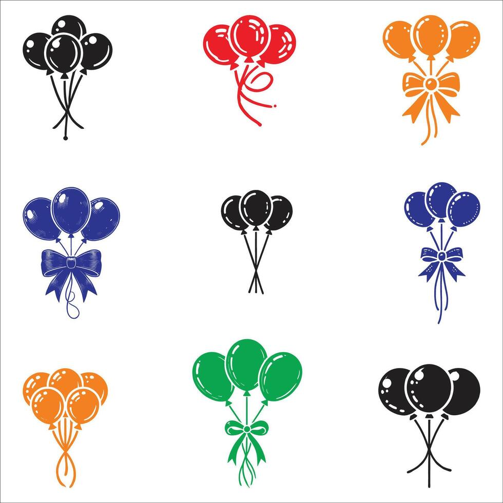 Different Types collection Set Of Balloons Bundle Logo Silhouette Design On White Background vector