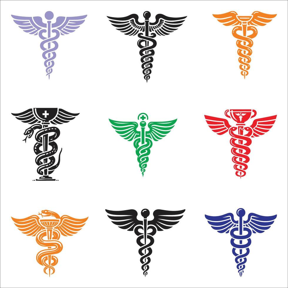 A Different Type Caduceus Icon, Medical symbol Design Silhouette Design Set On White Background vector