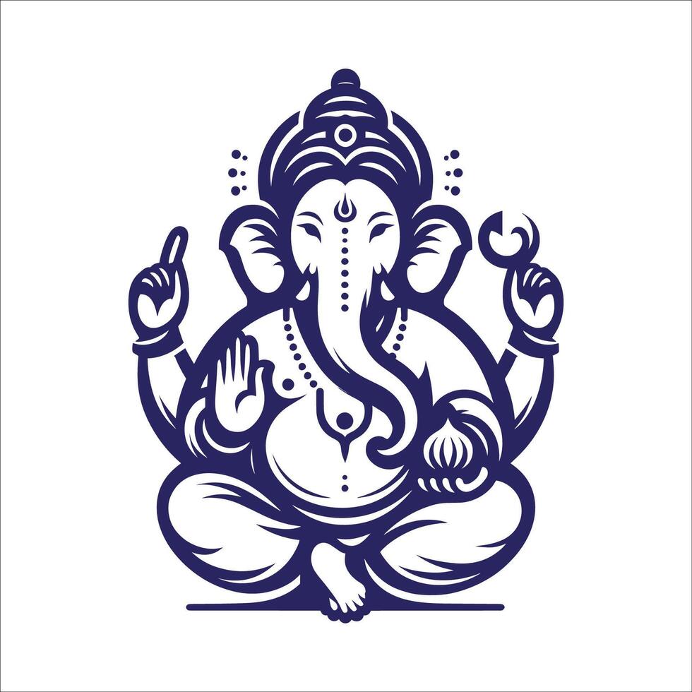 Ganpati Bappa Ganesh Chaturthi Festival For Lord Ganesha Design Silhouette On White Background vector