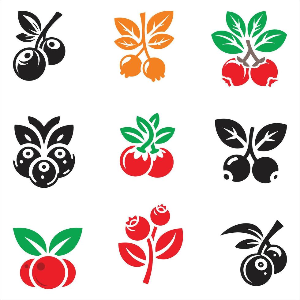 A Different Type Blueberries Icon symbol Design Silhouette Set On White Background vector