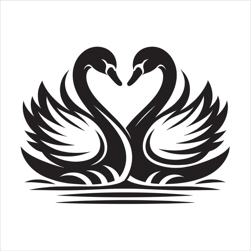 Two swans making a heart shape on the water vector