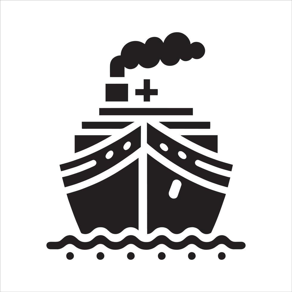 A black and white image of a ship with smoke coming out of it vector
