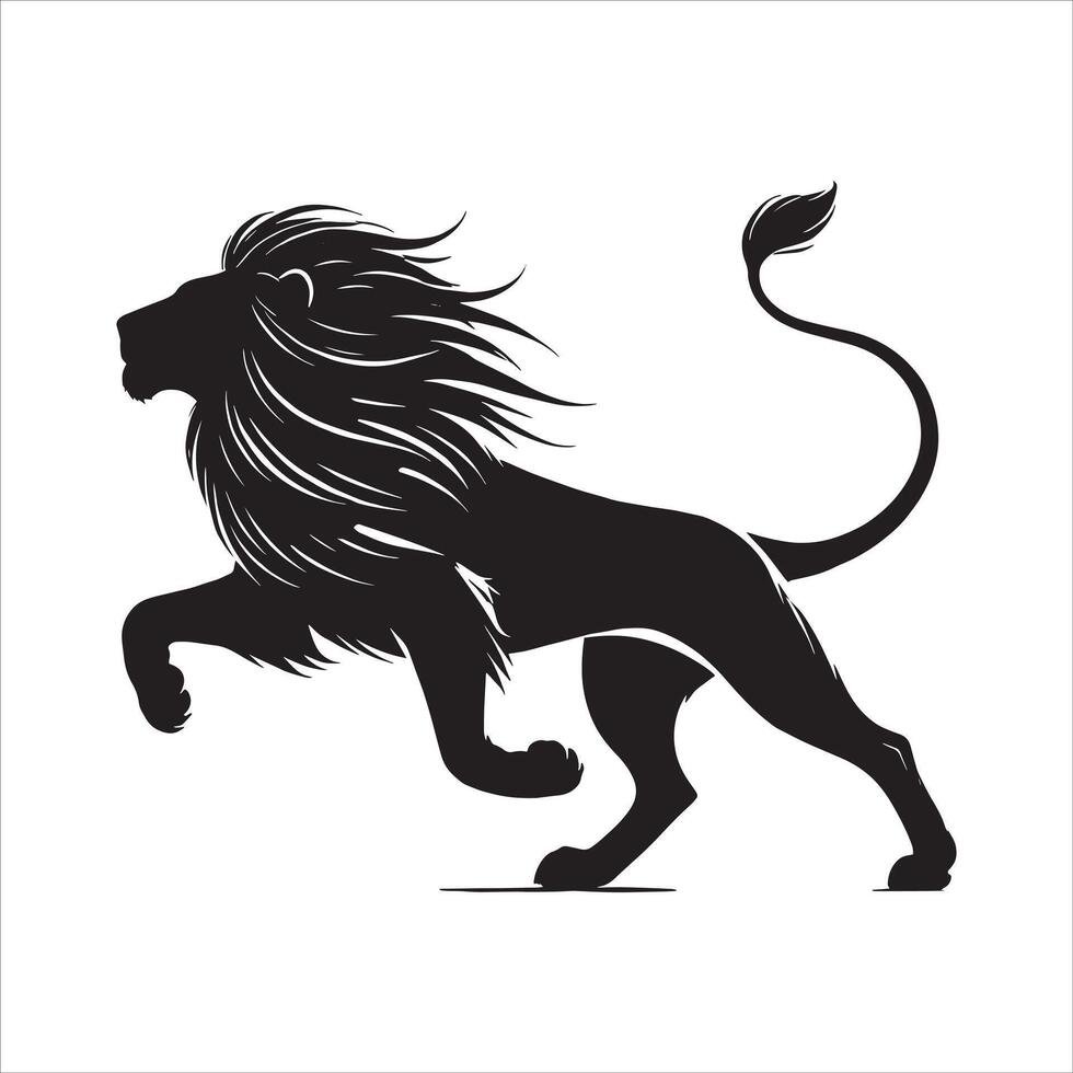 Lion running and jumping silhouette the forest king wildlife illustration art vector