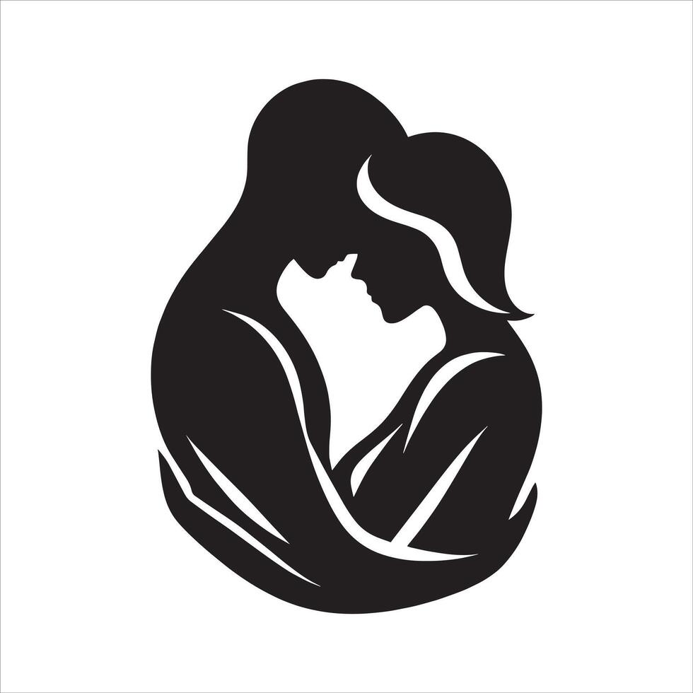 A man and woman are hugging in a silhouette vector